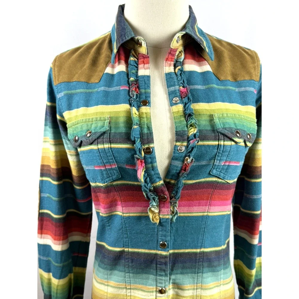Tasha Polizzi Colt 44 Serape Stripe Tunic Western Shirt Dress Women S 1095-02